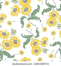 Patrón de girasoles sin costura. Verano vectorial Ilustración de girasoles, conjunto de contorno floral negro y blanco, clipart de verano girasol

