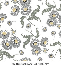 Sunflowers seamless pattern. Vector winter Sunflowers illustration bunch, Black and White Floral outline set, Sunflower summer clipart


