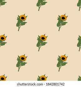 Patrón de girasoles sin costura. Flores amarillas de girasol. Ilustración vectorial.