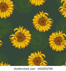 Sunflowers Seamless Vector Pattern Handdrawn Floral Stock Vector ...