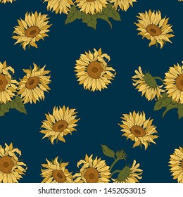 

Sunflowers. Seamless vector pattern. Hand-drawn floral illustration.