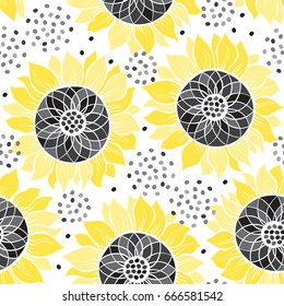 Sunflowers. Seamless vector pattern  on a white background.