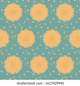 Sunflowers Seeds and Bees Seamless Repeating Patterns