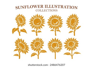 diseños de conjunto de ilustración de silueta de girasoles. dibujado a mano de los iconos de girasoles para boutique, florist business. floral girasol femenino Elementos modernos para logotipo, arte de la pared, póster, estampados