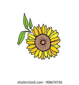Sunflowers silhouettes, graphic elements for designer
