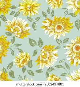 Sunflowers Summer Vector Seamless Pattern