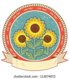 Sunflowers symbol on old paper texture.Vintage style