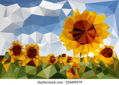 Sunflowers traced in vector triangular