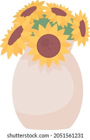 Sunflowers in vase semi flat color vector object. Floral composition. Full item on white. Autumnal seasonal decoration isolated modern cartoon style illustration for graphic design and animation