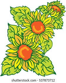 Sunflowers, vector illustration.
