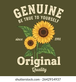 sunflowers vector illustration on black background. original Quality typographi text prints. sunflower illustration for t-shirt prints,