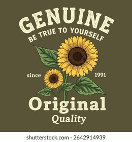 ilustração do vetor de girassol sobre fundo preto. original Qualidade tipografia de texto impressões. ilustração de girassol para impressões de t-shirt,