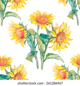 Sunflowers vector pattern watercolor.