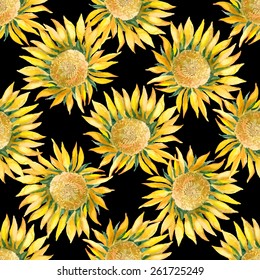 Sunflowers vector pattern watercolor.