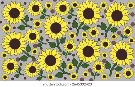 Sunflowers vector seamless pattern, bright and cheerful design, perfect for summer, harvest, and floral-themed projects. Vibrant yellow blooms.