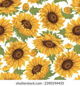 Sunflowers vector. Sunflowers seamless pattern. Floral background. Floral ornament.