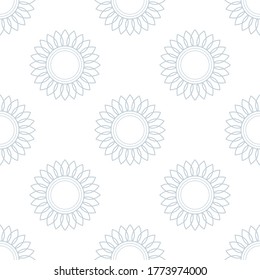 Sunflowers. Vector seamless pattern. Simple style. The gray outline of elements on a white background. For backdrops decoration, banners, textiles, paper, fabrics, prints, and more creatives designs.