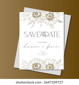 Sunflowers Wedding Invitation template, Outline Sunflowers Minimalist Wedding Invitate Template, Line Art Sunflowers Wedding