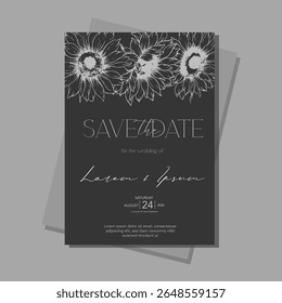 Sunflowers Wedding Invitation template, Outline Sunflowers Minimalist Wedding Invitate Template, Line Art Sunflowers Wedding