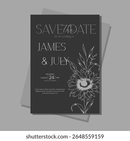 Sunflowers Wedding Invitation template, Outline Sunflowers Minimalist Wedding Invitate Template, Line Art Sunflowers Wedding