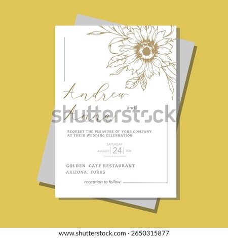 Sunflowers Wedding Invitation template, Outline Sunflowers Minimalist Wedding Invitate Template, Line Art Sunflowers Wedding