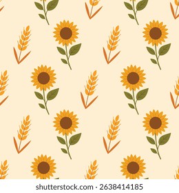 Sunflowers and Wheat Cream Pattern