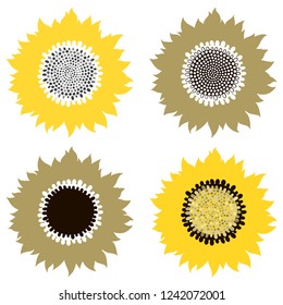 Sunflowers.Sketch. Hand draw vector illustration, isolated floral elements for design on white background.Silhouettes.
