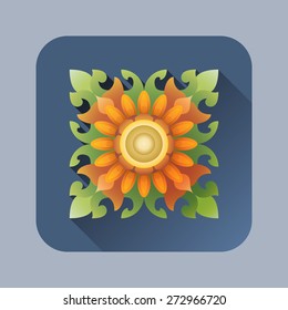 Sunflower,thai art icon vector,color