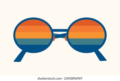 Sunglasess in 60's style. Retro groovy illustration. Glasess with colorful reflection in flat style in LGBTQ colors. LGBT community symbol. Pride month sticker. Flat style icon. Groovy gay parade.