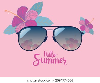 Verano e hibisco. Ilustración de diseño del vector