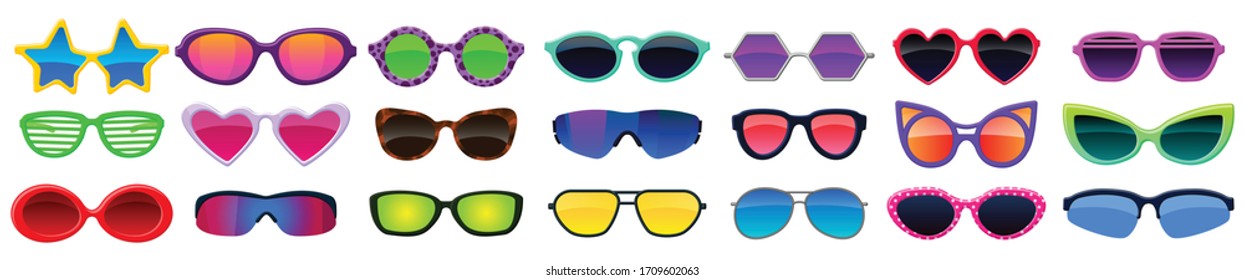 Sunglass isolated cartoon set icon. Vector illustration summer glasses on white background. Vector cartoon set icon sunglass .