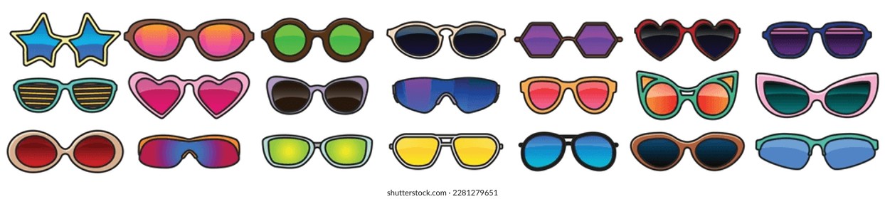 Das farbige, isolierte Symbol für Farbsätze. Vektorgrafik - Sommerbrille auf weißem Hintergrund. Vektorfarbensymbol sunglass .