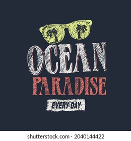 Sunglass ocean paradise vector design for free its summer vibes slogan text 