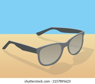 Sunglass on a table with shadow. Flat vector illustration