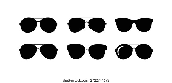 Conjunto de iconos de silueta de gafas de sol en formato de Vector aislado sobre un fondo transparente.