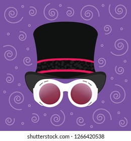 Sunglass Silhouette, Sunglass Mask, Top Hat Sunglass, Iconic Movie Character, Whimsical Character, Cute Funny Comic Hat Sunglasses Vector Isolated Illustration Cartoon