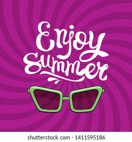 Sunglass vector summer illustration. Pop art style. Lettering enjoy summer.