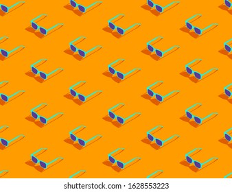 Sunglasses 3D isometric seamless pattern, Eyeglasses fashion product concept poster and social banner post design illustration isolated on orange background with copy space, vector eps 10