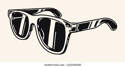 Sunglasses Accessory vintage monochrome sketch to protect eyes from bright sun, fashionable part of male and female looks vector illustration