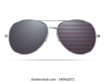 Sunglasses with American flag inside. Isolated on white background. Vector illustration