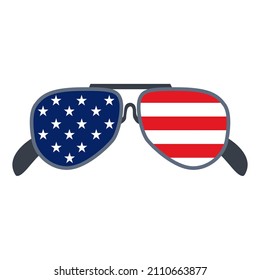 Sunglasses with American Flag. Patriotism Election Icon. isolated on white backgroung.  Vector  Illustration