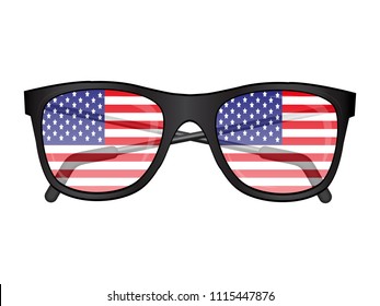 sunglasses with American flag reflection. On white background. realistic style. vector illustration.