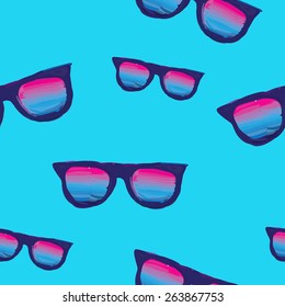 Sunglasses beach pattern. Hand drawn doodle style seamless pattern.