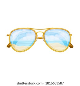 Gafas de sol con reflexión en la playa como ilustración del vector accesorio de protección ocular