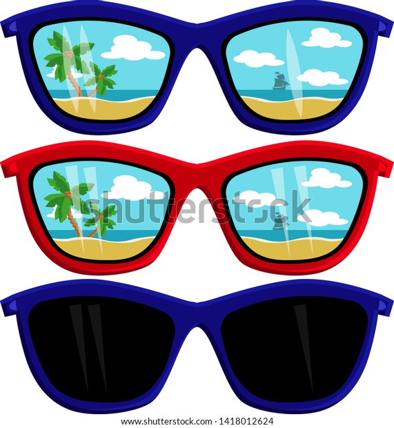 Sunglasses Beach Reflection Fluttering Vector Illustration Stock Vector ...