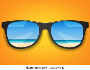 Sunglasses with beach reflection graphic vector