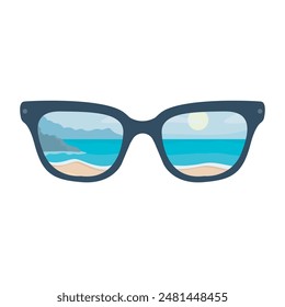 Sunglasses with beach view isolated illustration