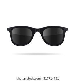 Sunglasses with Black Glasses on White Background. Vector