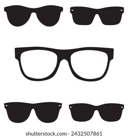 Gafas de sol negro icono conjunto de bloqueo elegante diseño vectorial.