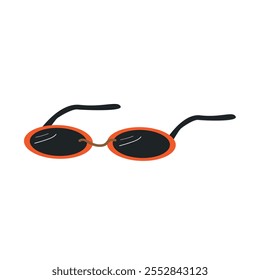 Sunglasses with black lens isolated on white background. Cartoon funny kids orange summer sunglasses icon, label and sign. Cool hipster Sunglasses vector graphic illustration